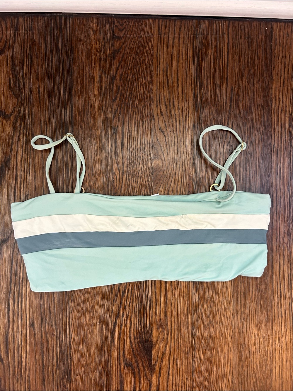 l*space Mint and White Rebel Stripe Bandeau Bikini Top